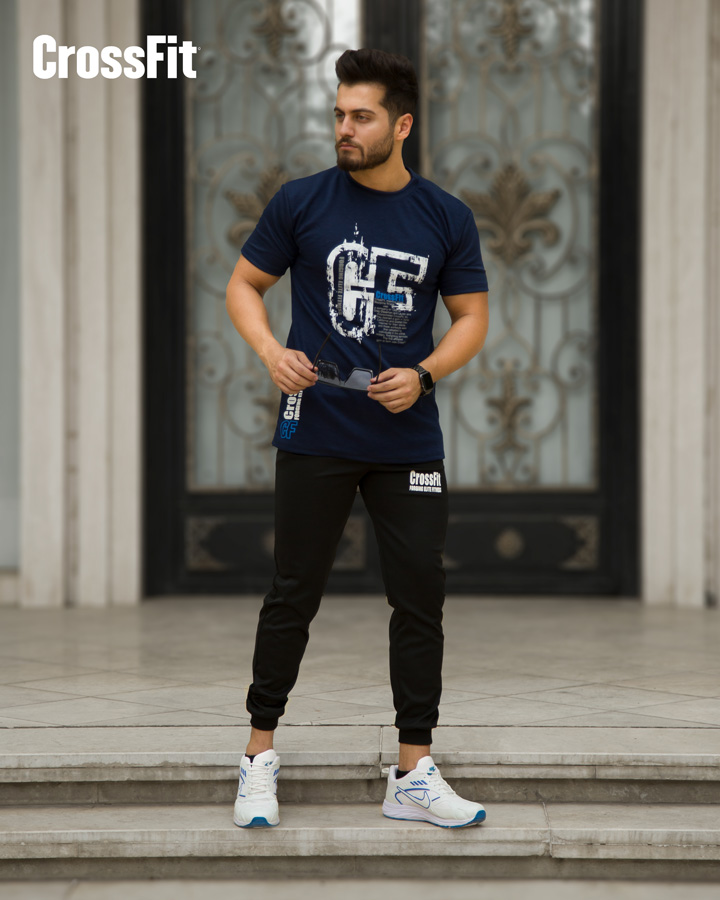 تیشرت شلوار مردانه مدل Crossfit سورمه ای