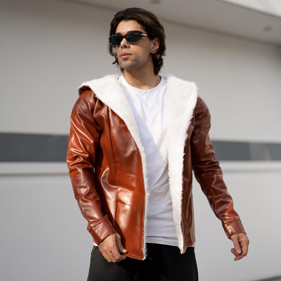 کاپشن چرم مردانه Brown مدل 2756
