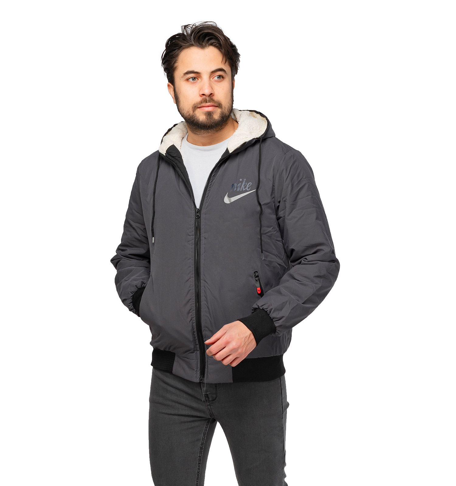 کاپشن مردانه بادگیر طوسی مدل 46195