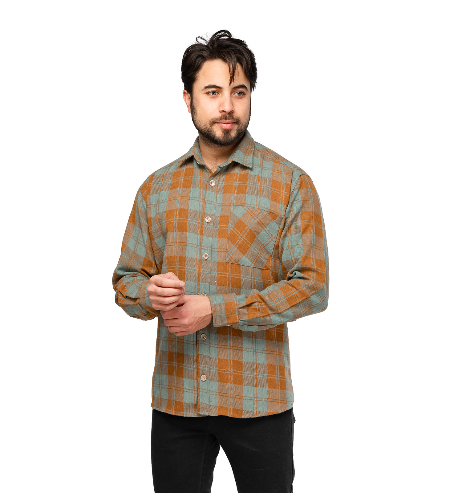 پیراهن اسپرت پشمی مردانه آستین بلند چهارخانه مدل 46001