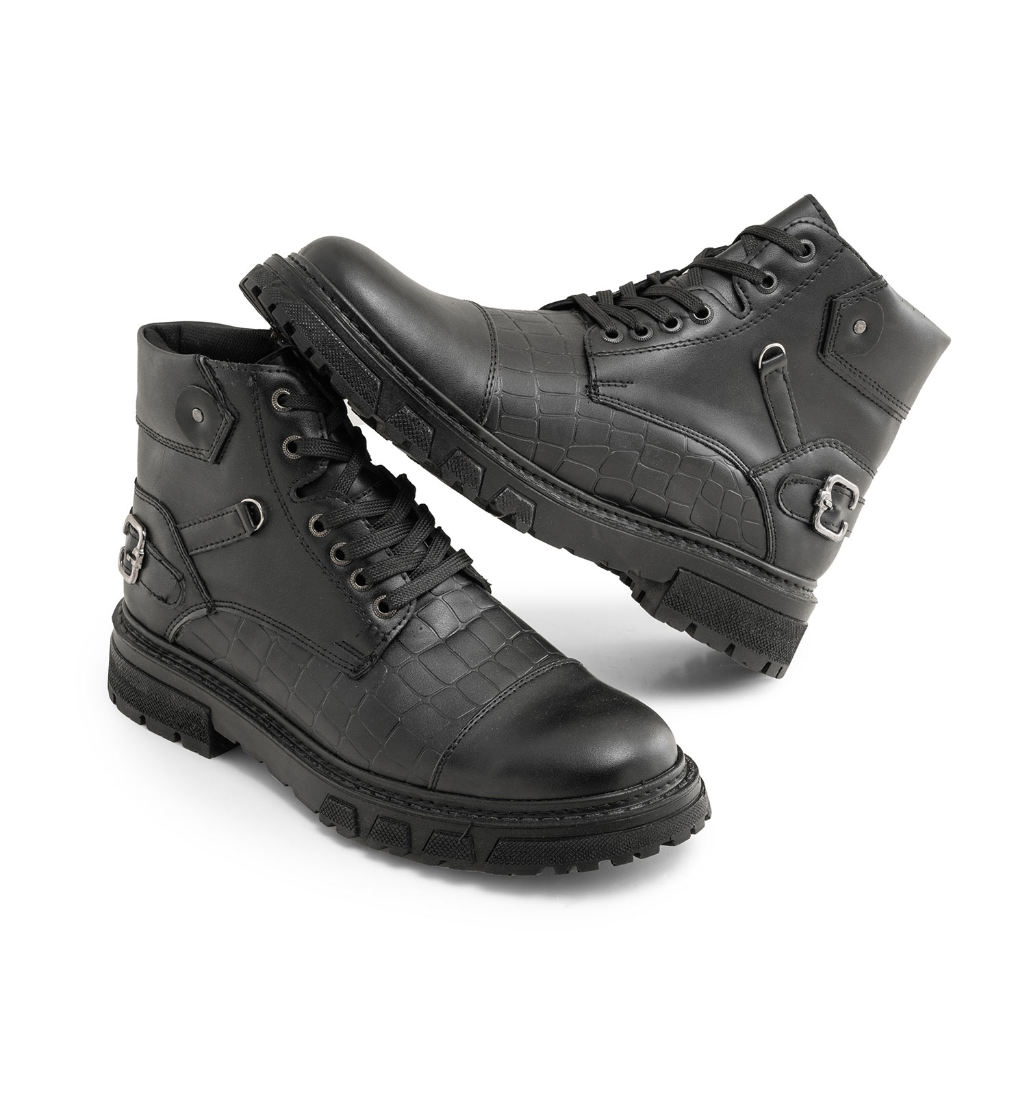 نیم بوت چرم مصنوعی مردانه مشکی اسپرت بند دار مدل 46022