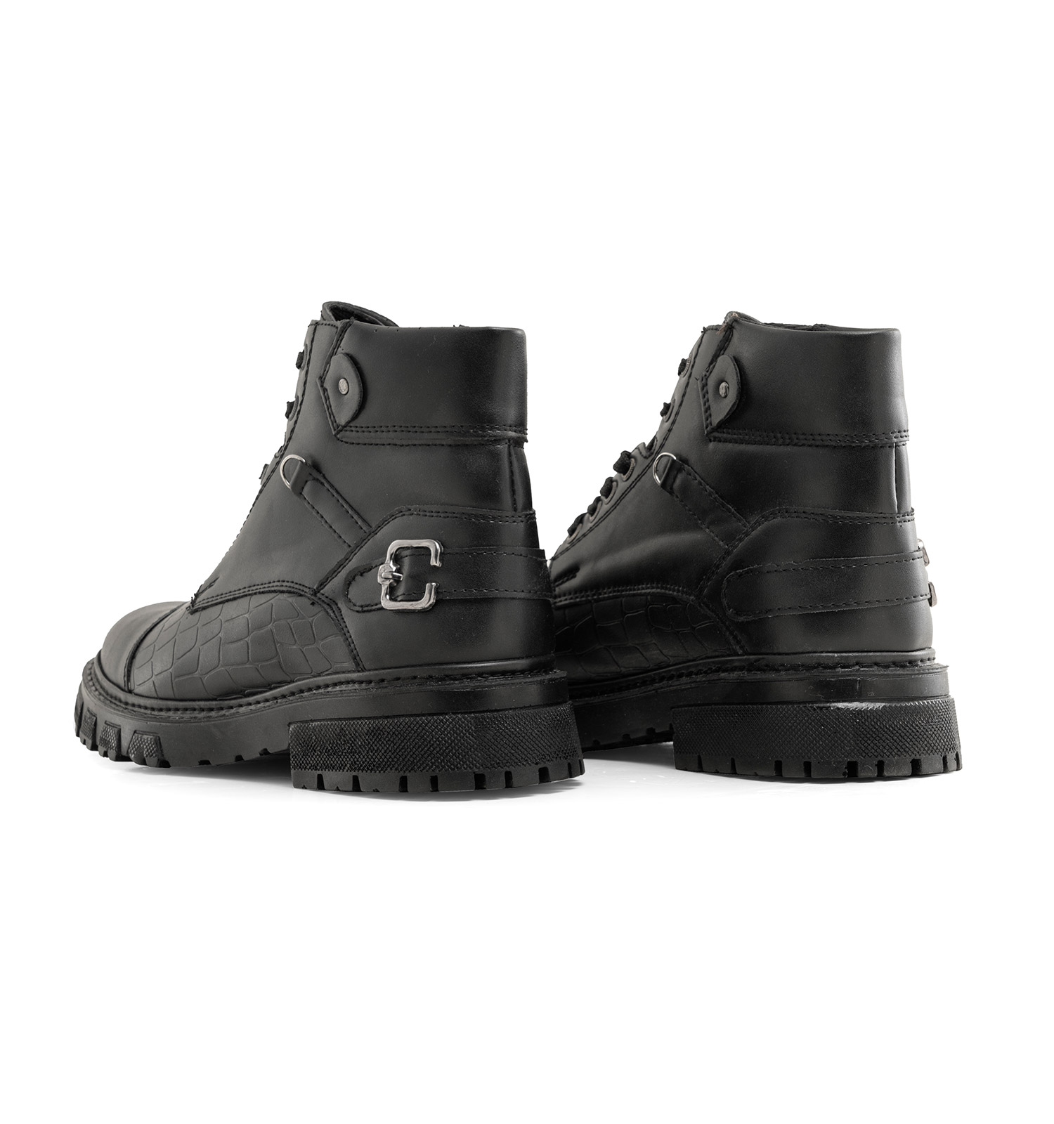 نیم بوت چرم مصنوعی مردانه مشکی اسپرت بند دار مدل 46022