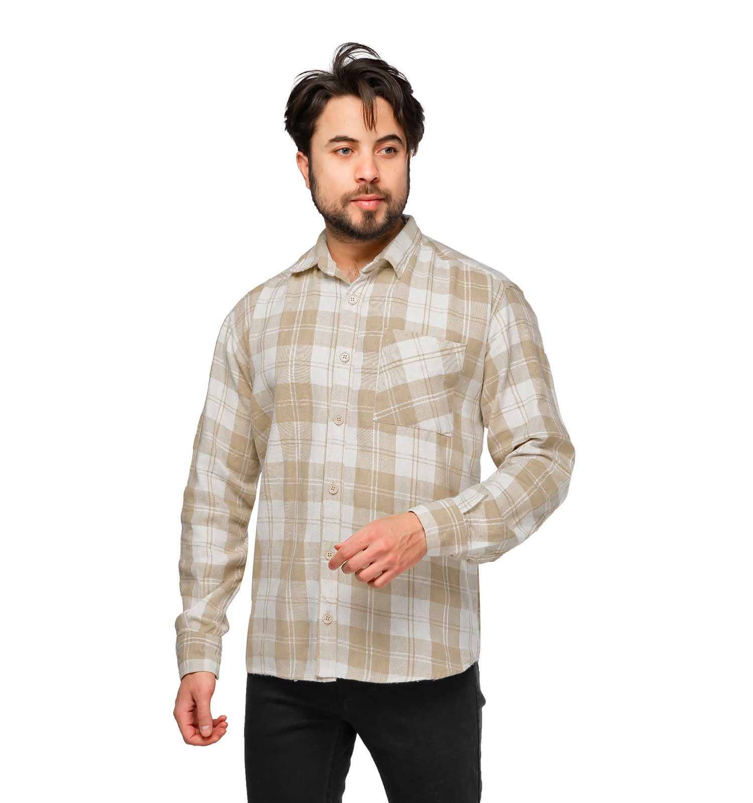 پیراهن اسپرت پشمی مردانه آستین بلند چهارخانه مدل 46002