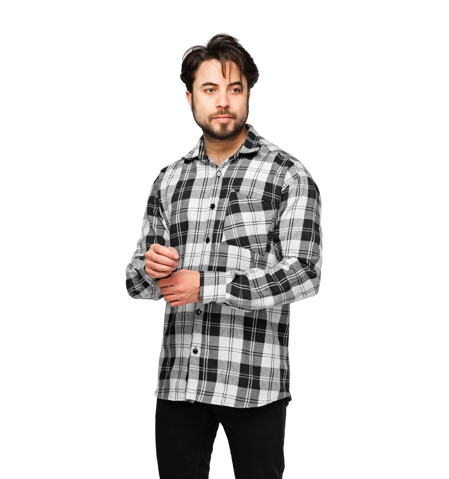 پیراهن اسپرت پشمی مردانه آستین بلند چهارخانه مدل 46003