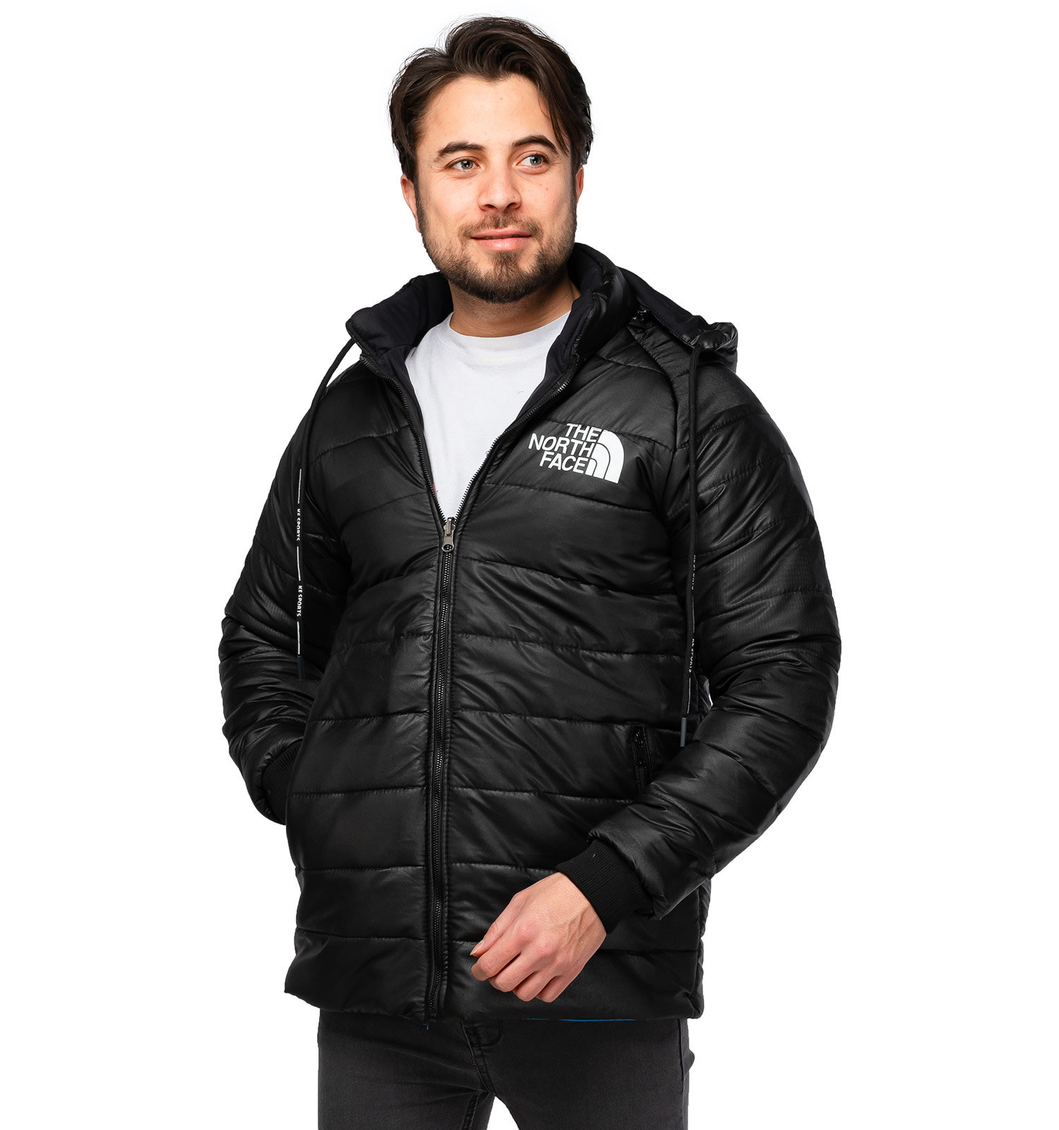 کاپشن سیلیکونی دو رو مردانه کلاهدار مشکی North Face مدل 46317