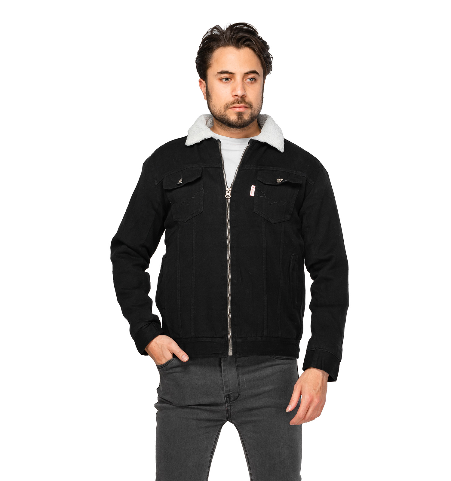 کاپشن لی مردانه یقه خز دار مشکی مدل 46114