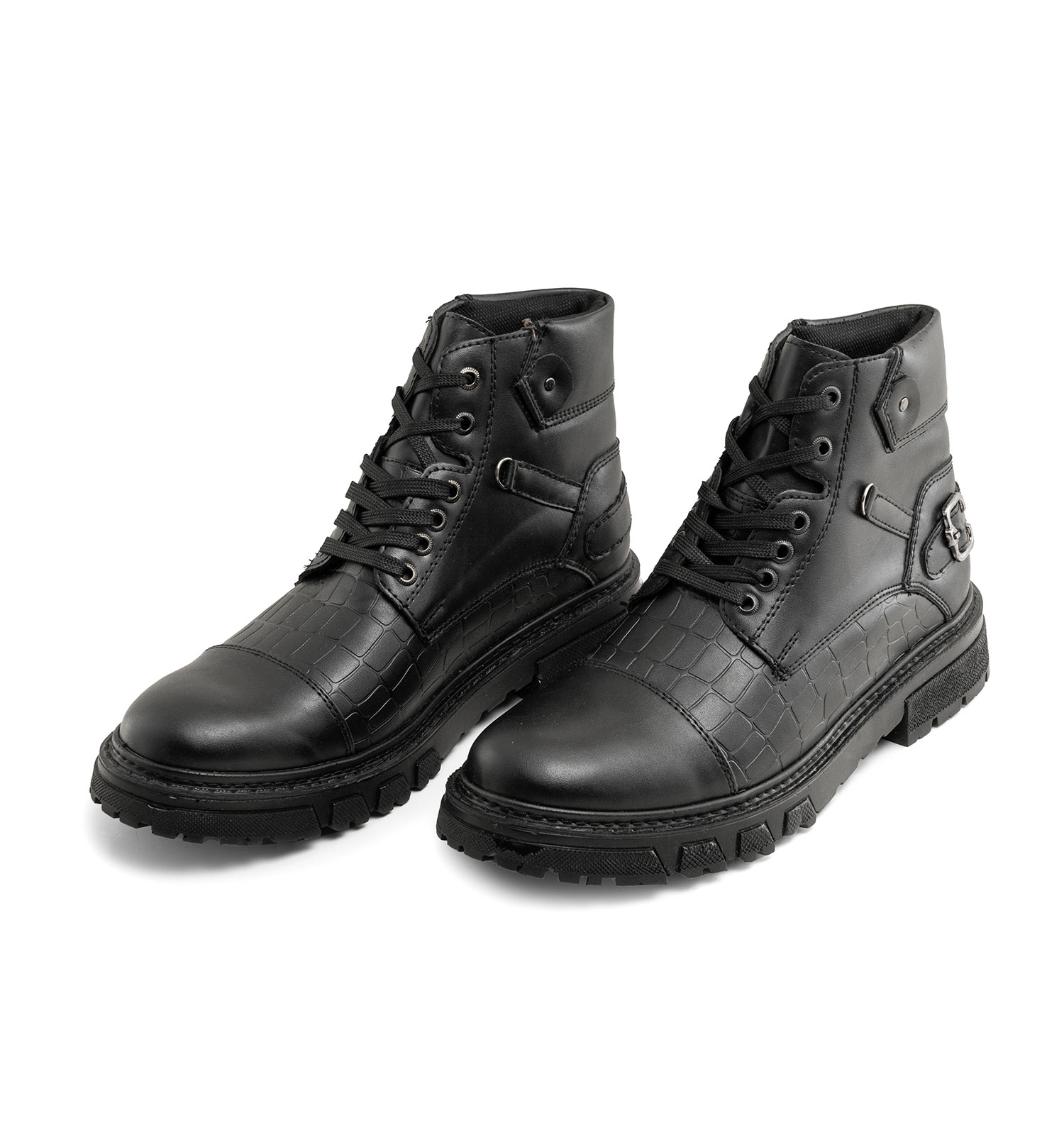 نیم بوت چرم مصنوعی مردانه مشکی اسپرت بند دار مدل 46022