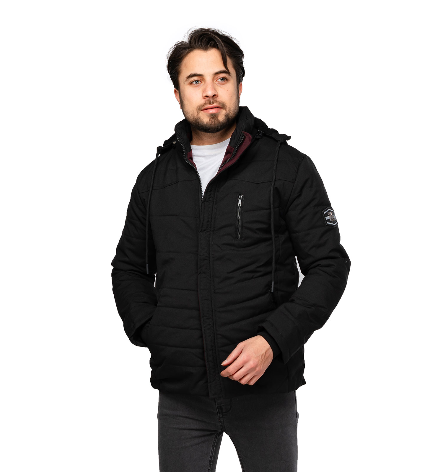 کاپشن برزنتی مردانه کلاهدار مشکی مدل 46320