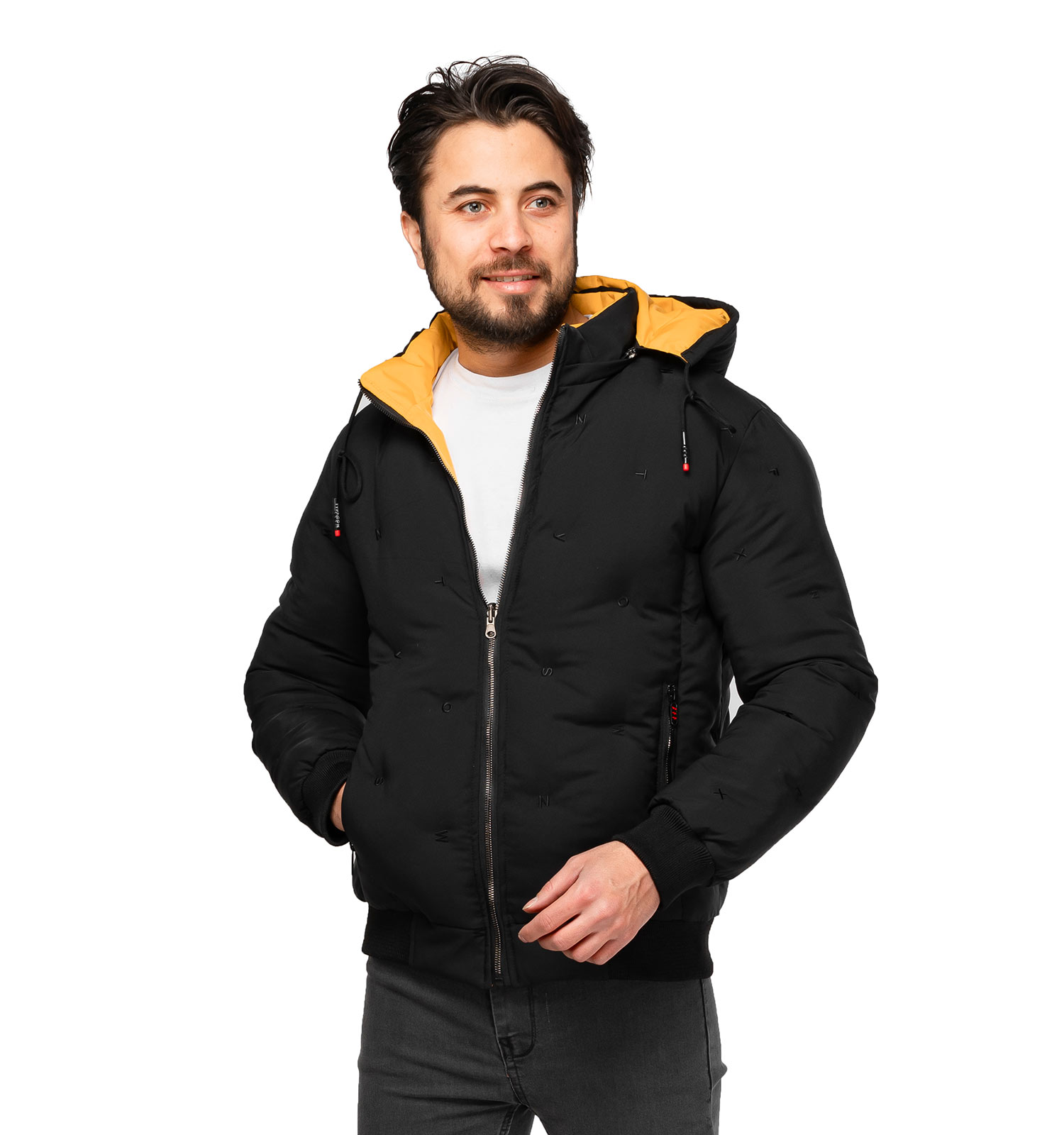 کاپشن دو رو مردانه بادی کلاهدار مشکی مدل 46201