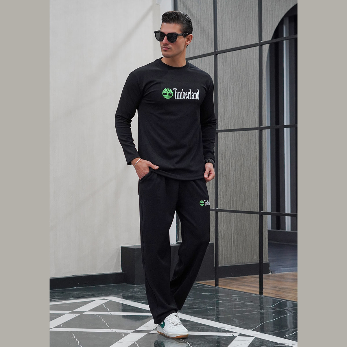 ست بلوز شلوار مردانه کبریتی مشکی مدل TIMBERLAND
