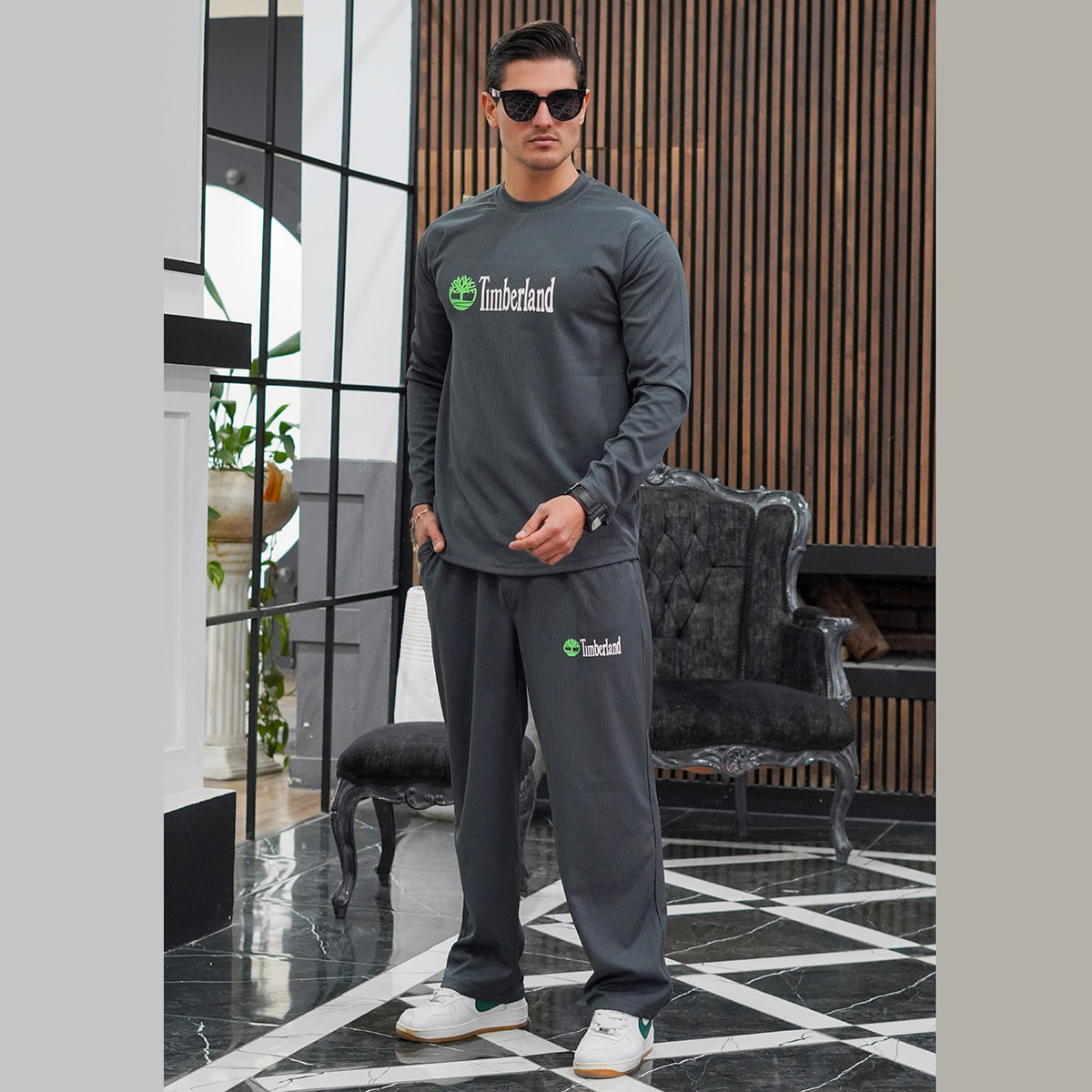 ست بلوز شلوار مردانه کبریتی خاکستری مدل TIMBERLAND