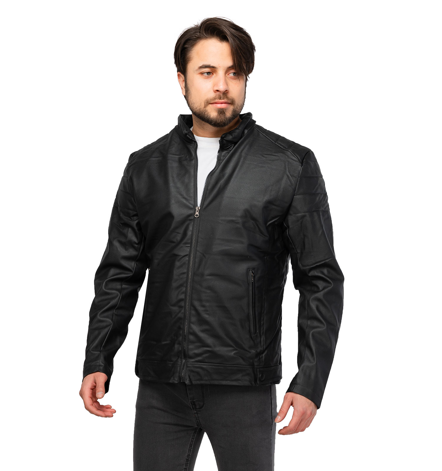 کاپشن چرم مصنوعی سوزنی اسپرت مشکی مدل 46560