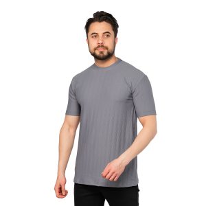 تیشرت یقه گرد مردانه طوسی طرحدار مدل 46893