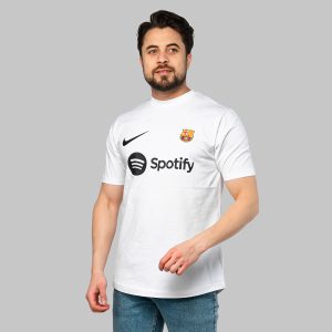 کیت ورزشی بارسلونا یقه گرد مردانه سفید مدل 46930