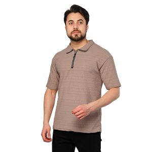 تیشرت مراکشی نیم زیپ یقه دار مردانه ساده مدل 46945