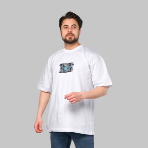 تیشرت لش یقه گرد مردانه سفید طرحدار مدل 47044