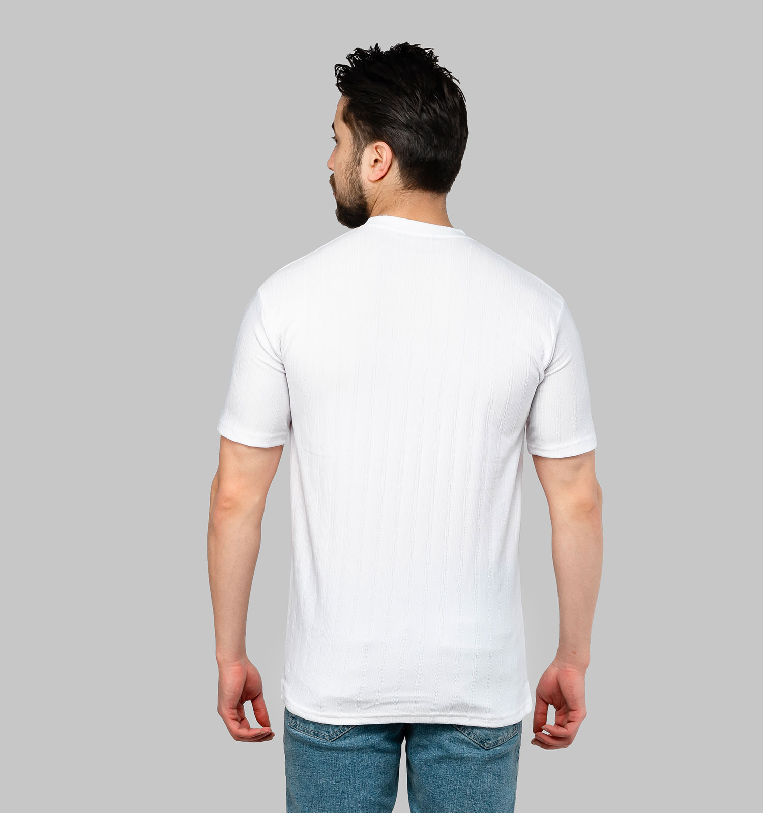 تیشرت یقه گرد مردانه سفید طرحدار مدل 46894