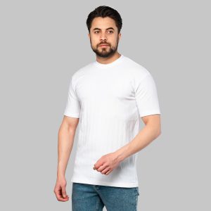 تیشرت یقه گرد مردانه سفید طرحدار مدل 46894