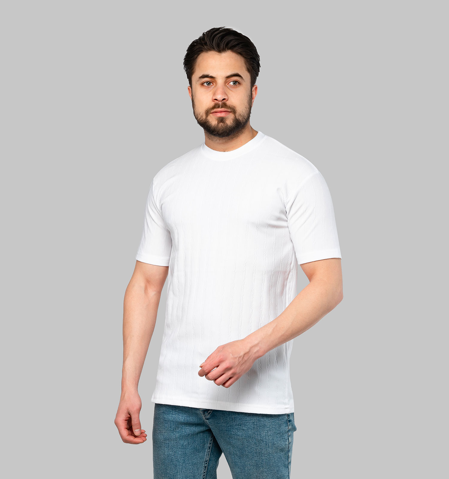 تیشرت یقه گرد مردانه سفید طرحدار مدل 46894