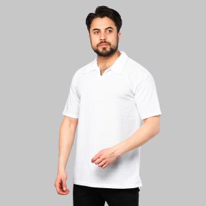 تیشرت یقه دار مردانه سفید ساده مدل 46884