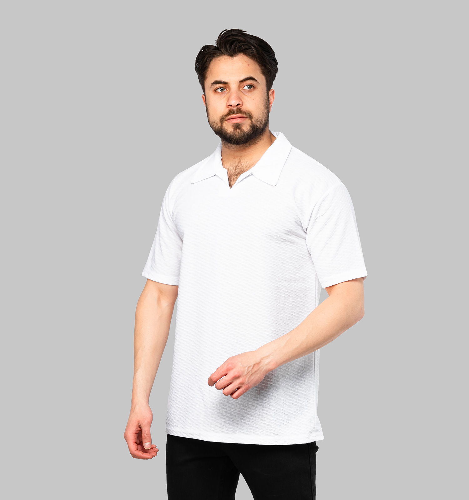 تیشرت یقه دار مردانه سفید ساده مدل 46884