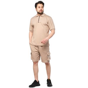 ست تیشرت شلوارک کارگو مردانه ساده یقه دار مدل 47002