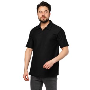تیشرت یقه دار مردانه مشکی ساده مدل 46885