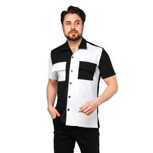 پیراهن اسپرت مردانه آستین کوتاه دو رنگ سفید مشکی مدل 47043