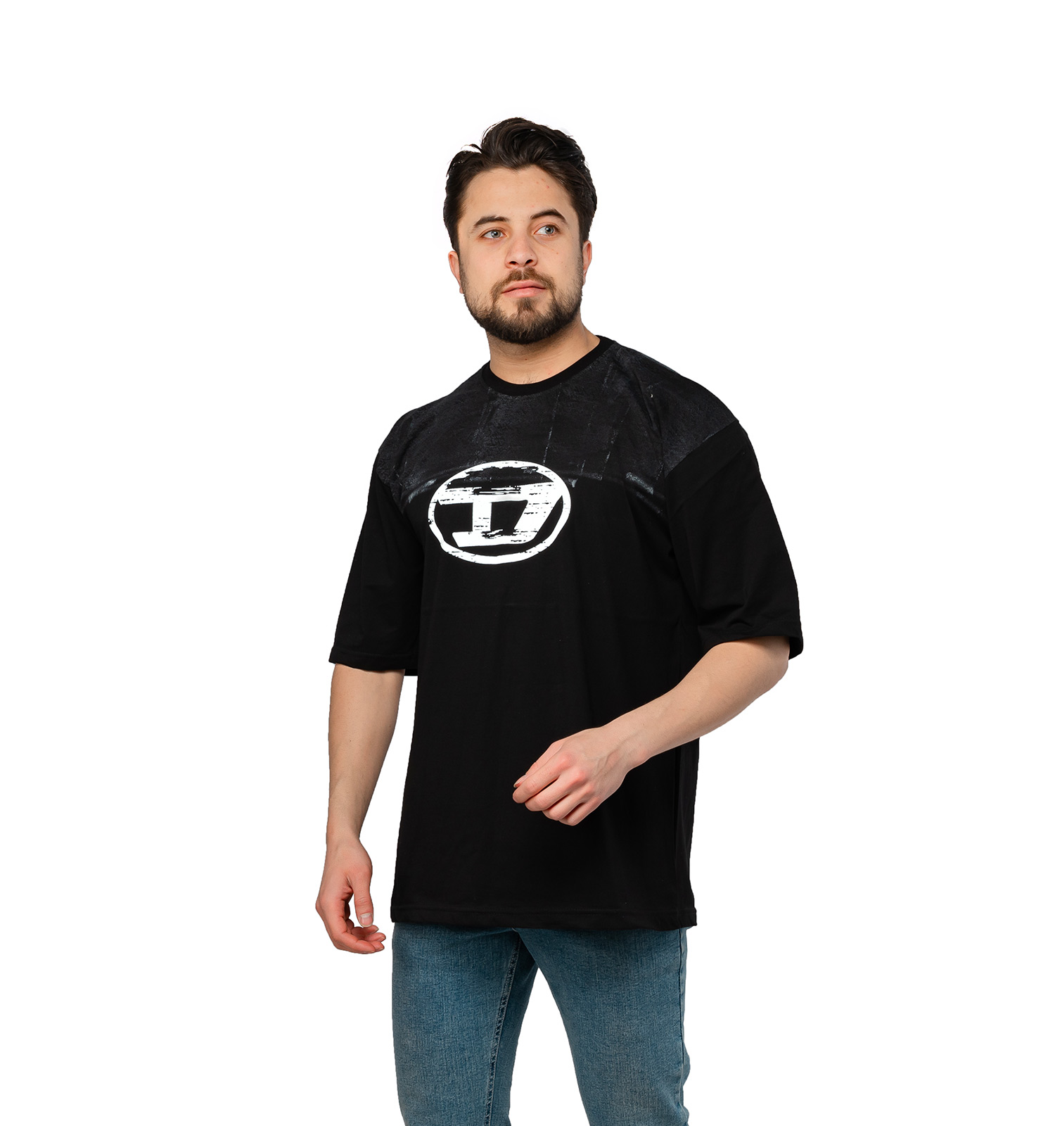 تیشرت لش Diesel یقه گرد مردانه مشکی طرحدار مدل 46938