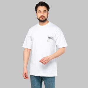 تیشرت یقه گرد مردانه سفید طرحدار مدل 46881