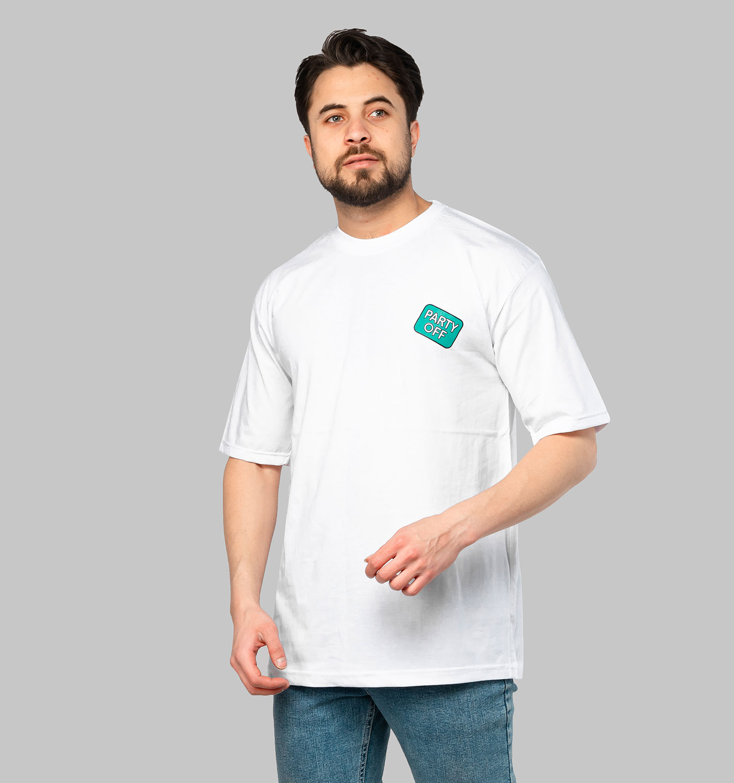 تیشرت لش یقه گرد مردانه سفید طرحدار مدل 46937