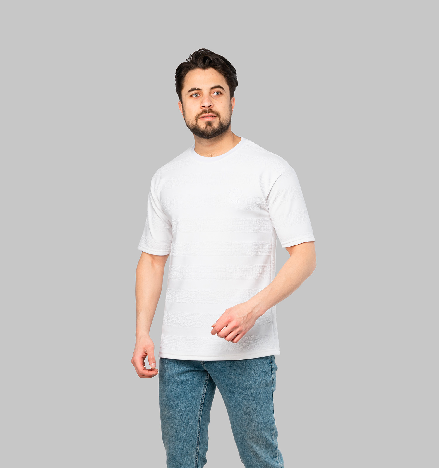 تیشرت یقه گرد مردانه سفید مراکشی گلدوزی شده مدل 46950