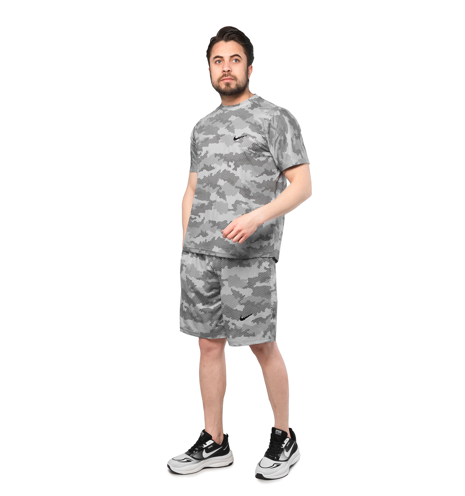 ست تیشرت شلوارک مردانه سوزنی طرحدار Nike یقه گرد مدل 47198