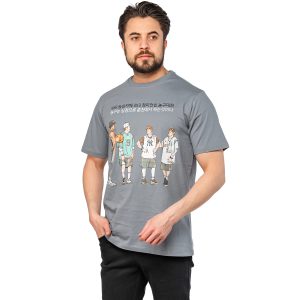 تیشرت Bo basketball یقه گرد مردانه طوسی طرحدار مدل 47101