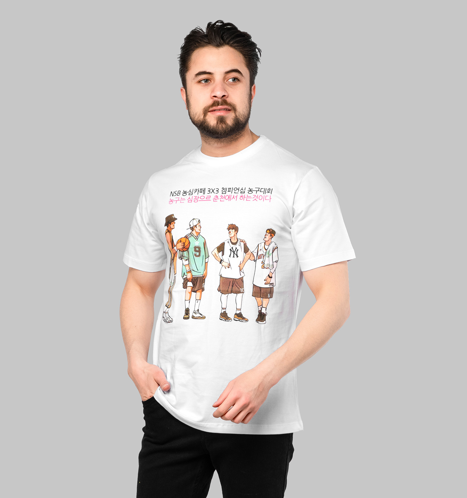 تیشرت Bo basketball یقه گرد مردانه سفید طرحدار مدل 47103