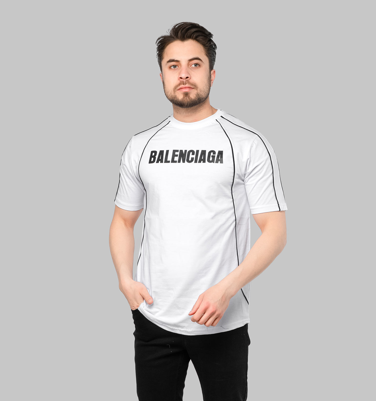 تیشرت BALENCIAGA یقه گرد مردانه سفید طرحدار مدل 47133