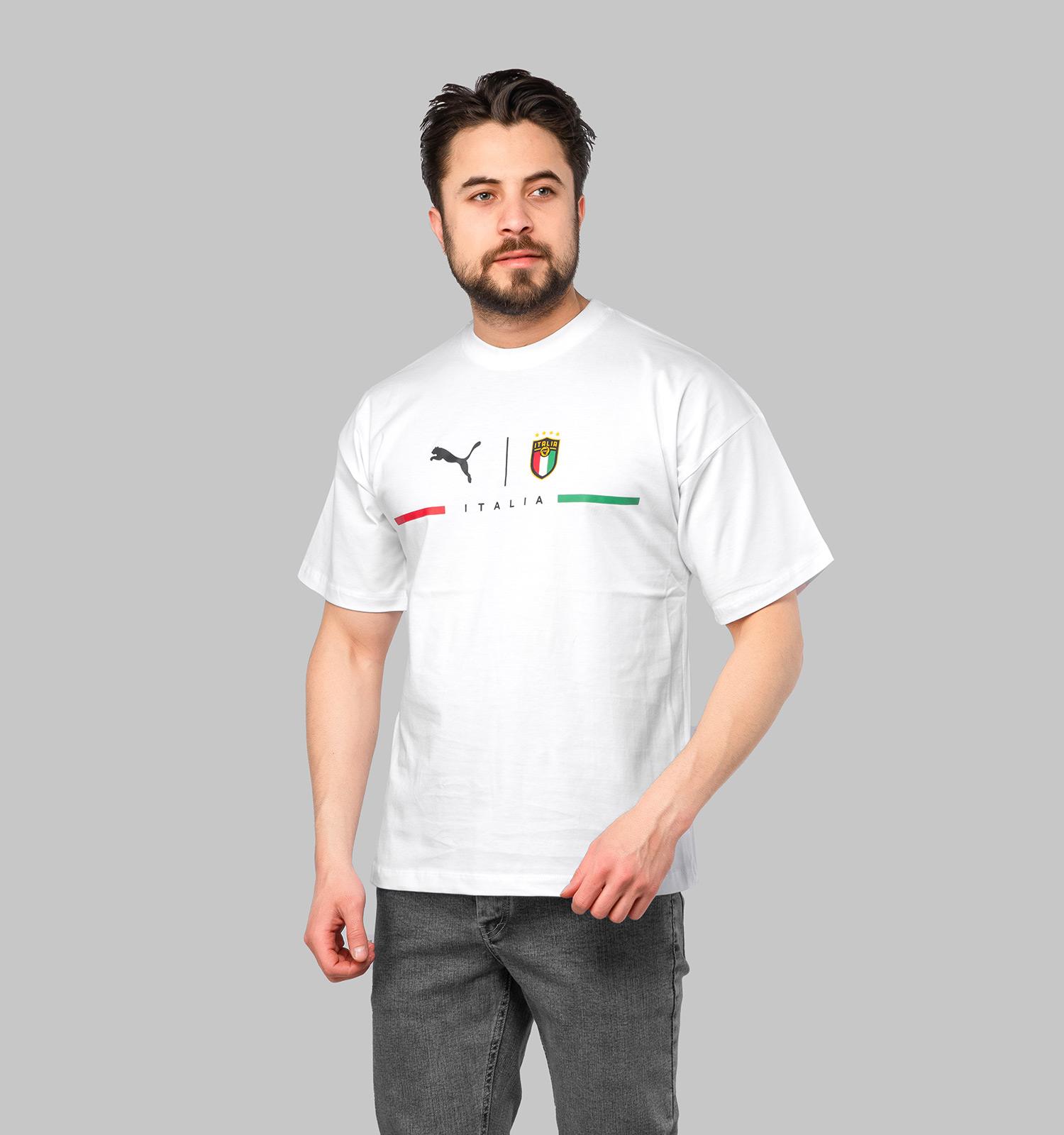 تیشرت لش Italia یقه گرد مردانه سفید طرحدار مدل 47105