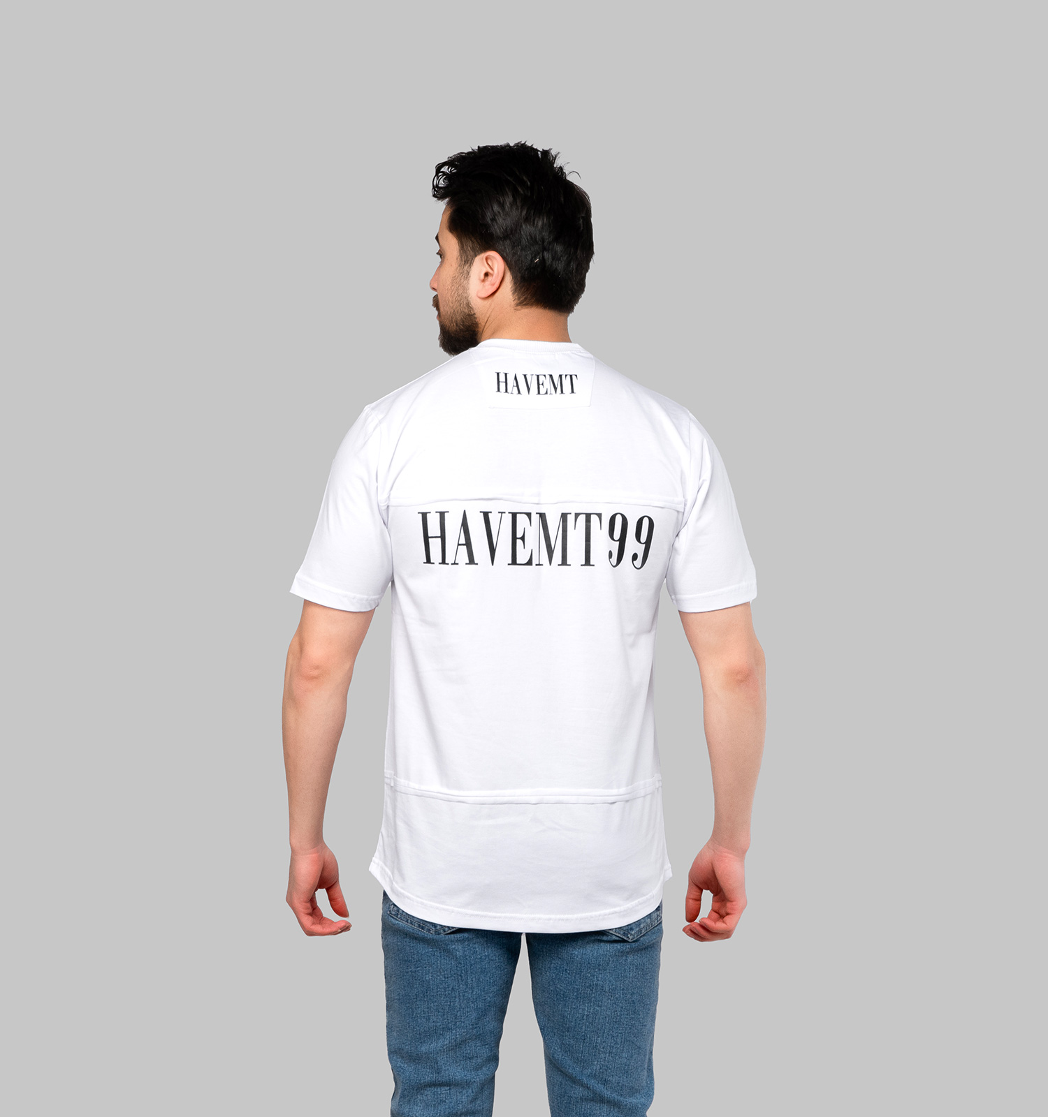 تیشرت Havemt یقه گرد مردانه تیکه دوزی سفید مدل 46972