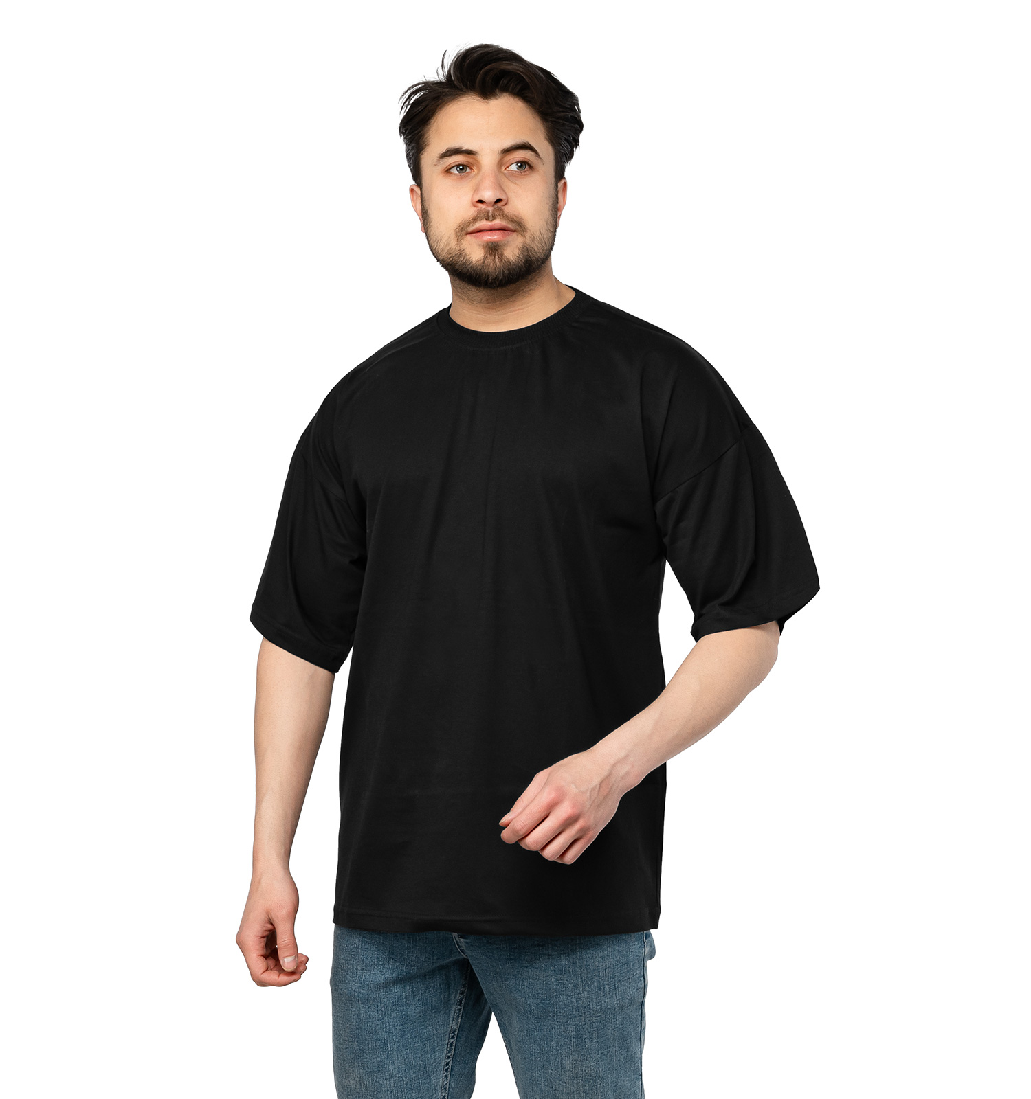 تیشرت لش یقه گرد مردانه مشکی بیسیک مدل 47154