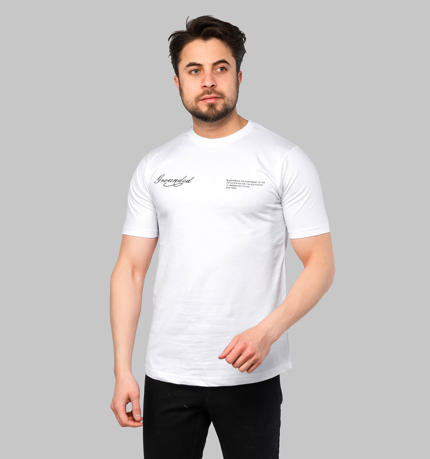 تیشرت یقه گرد مردانه سفید طرحدار مدل 47136