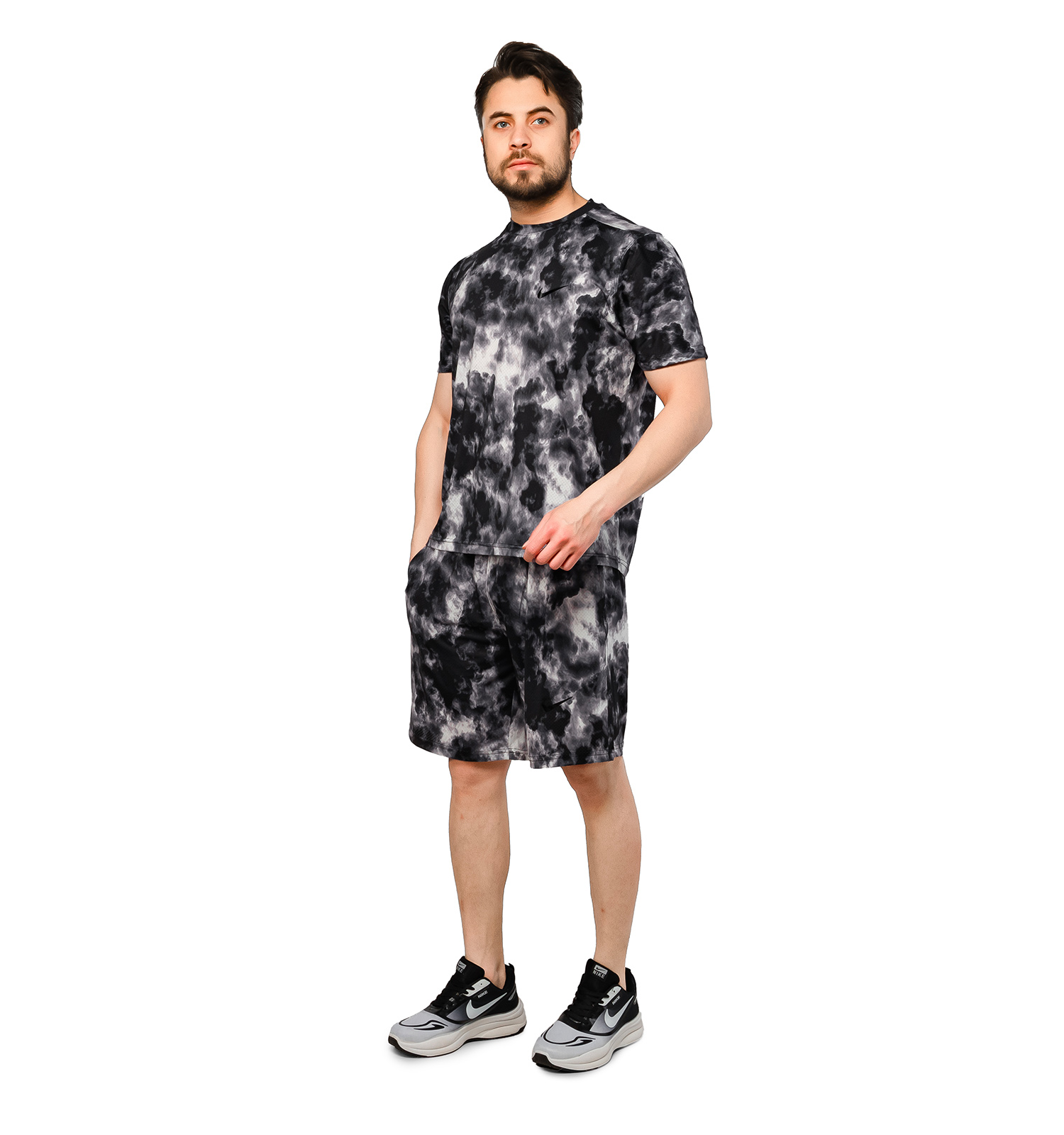 ست تیشرت شلوارک مردانه سوزنی طرحدار Nike یقه گرد مدل 47204