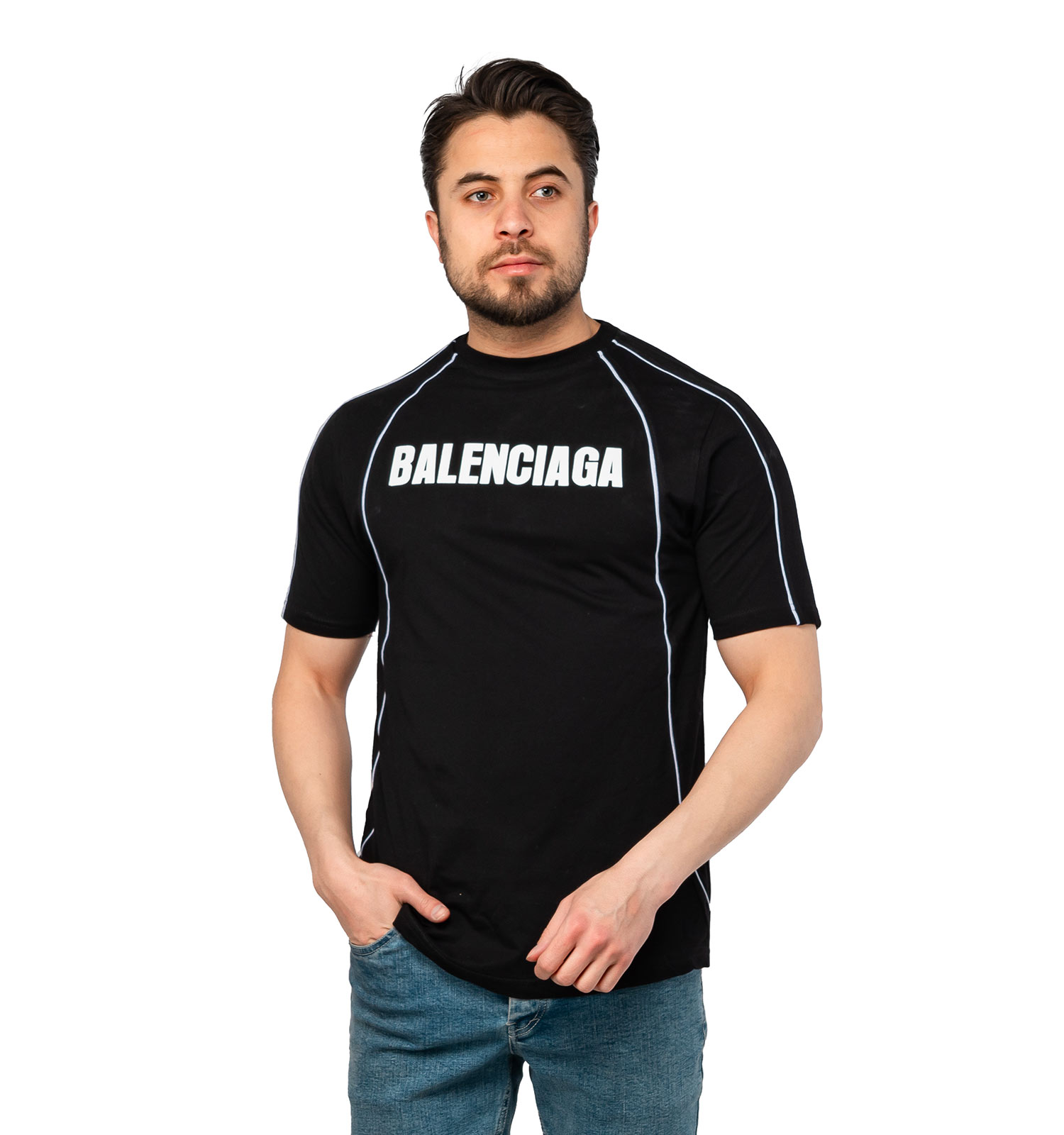 تیشرت BALENCIAGA یقه گرد مردانه مشکی طرحدار مدل 47132