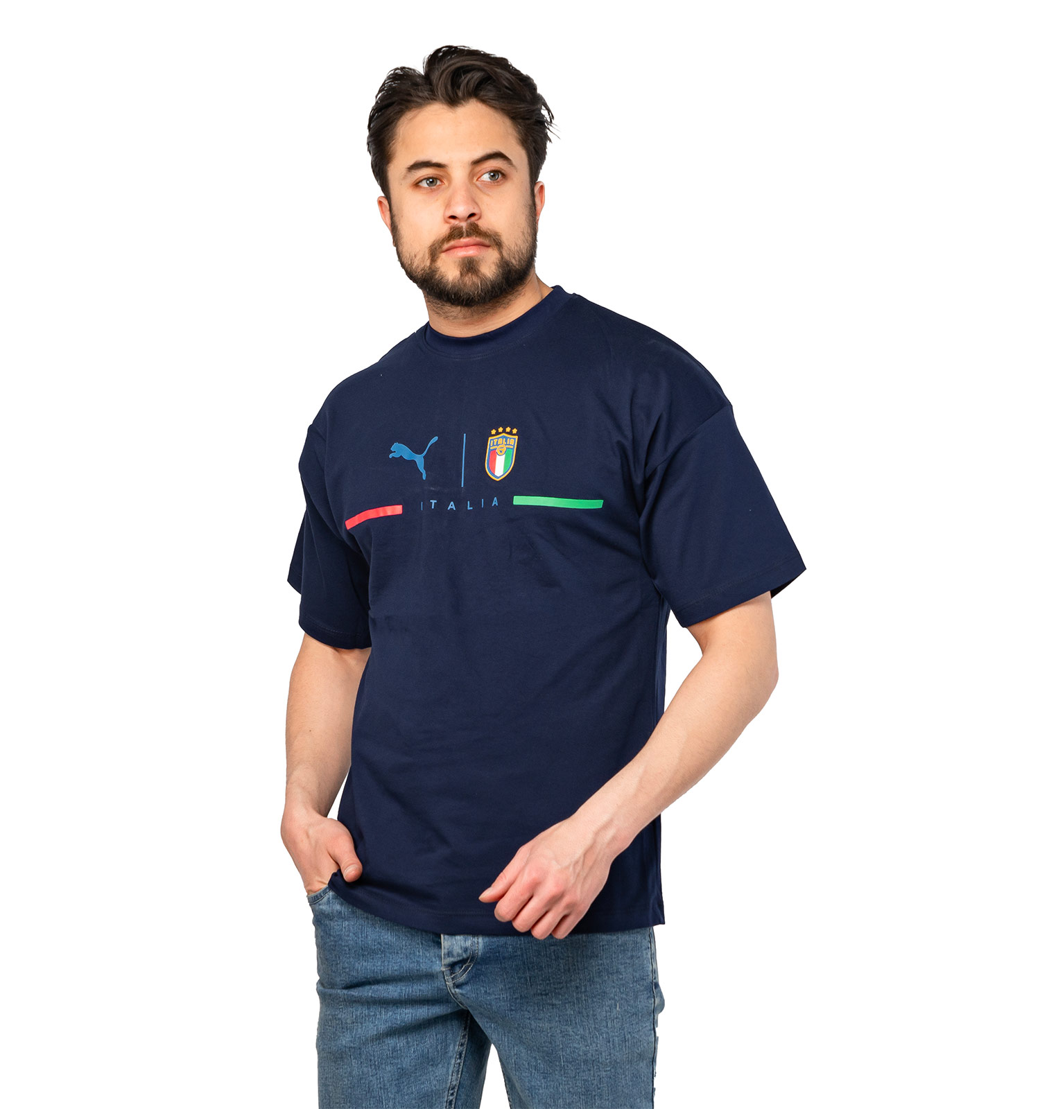 تیشرت لش Italia یقه گرد مردانه سرمه ای طرحدار مدل 47104