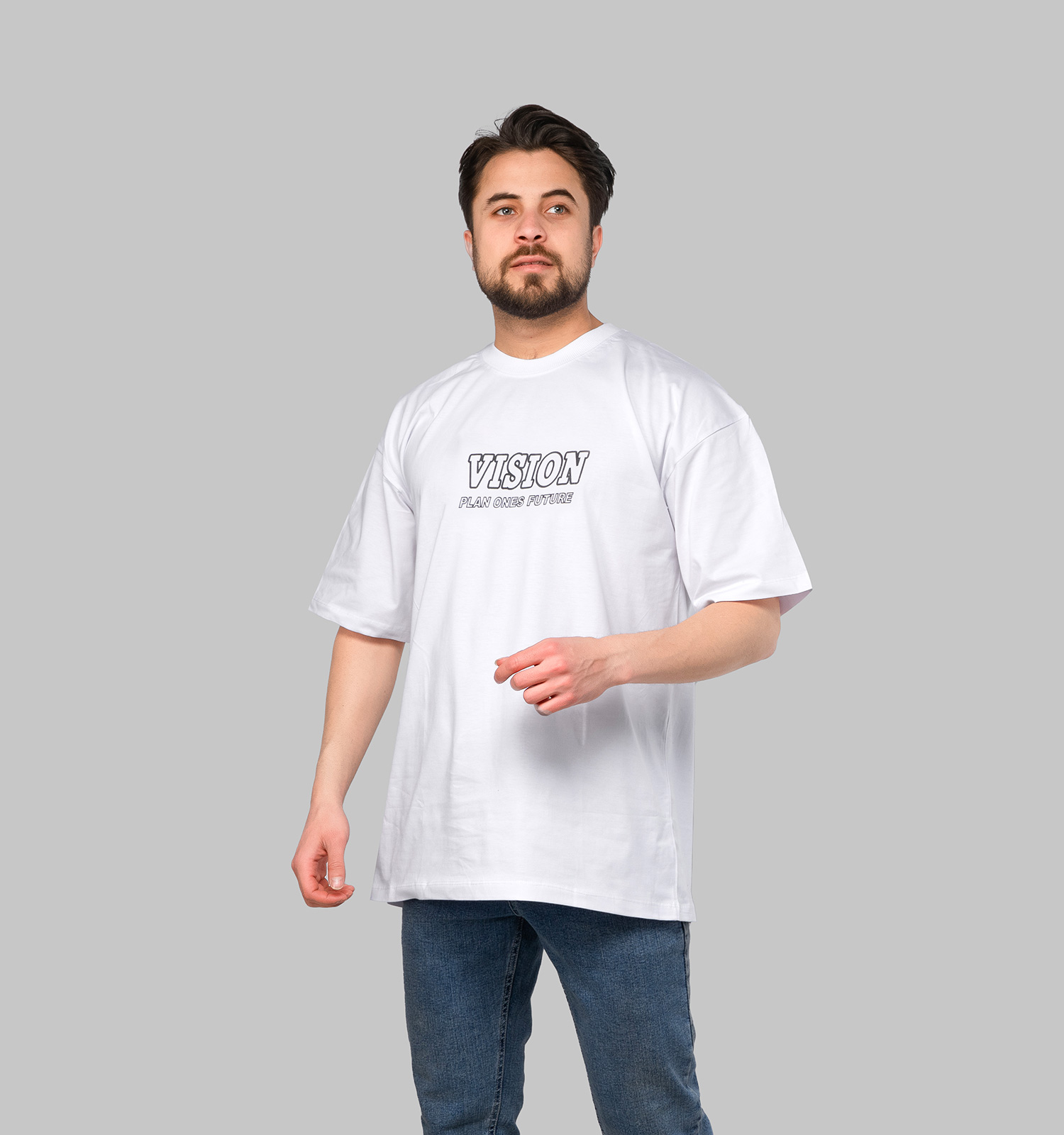 تیشرت لش یقه گرد مردانه سفید طرحدار مدل 46978