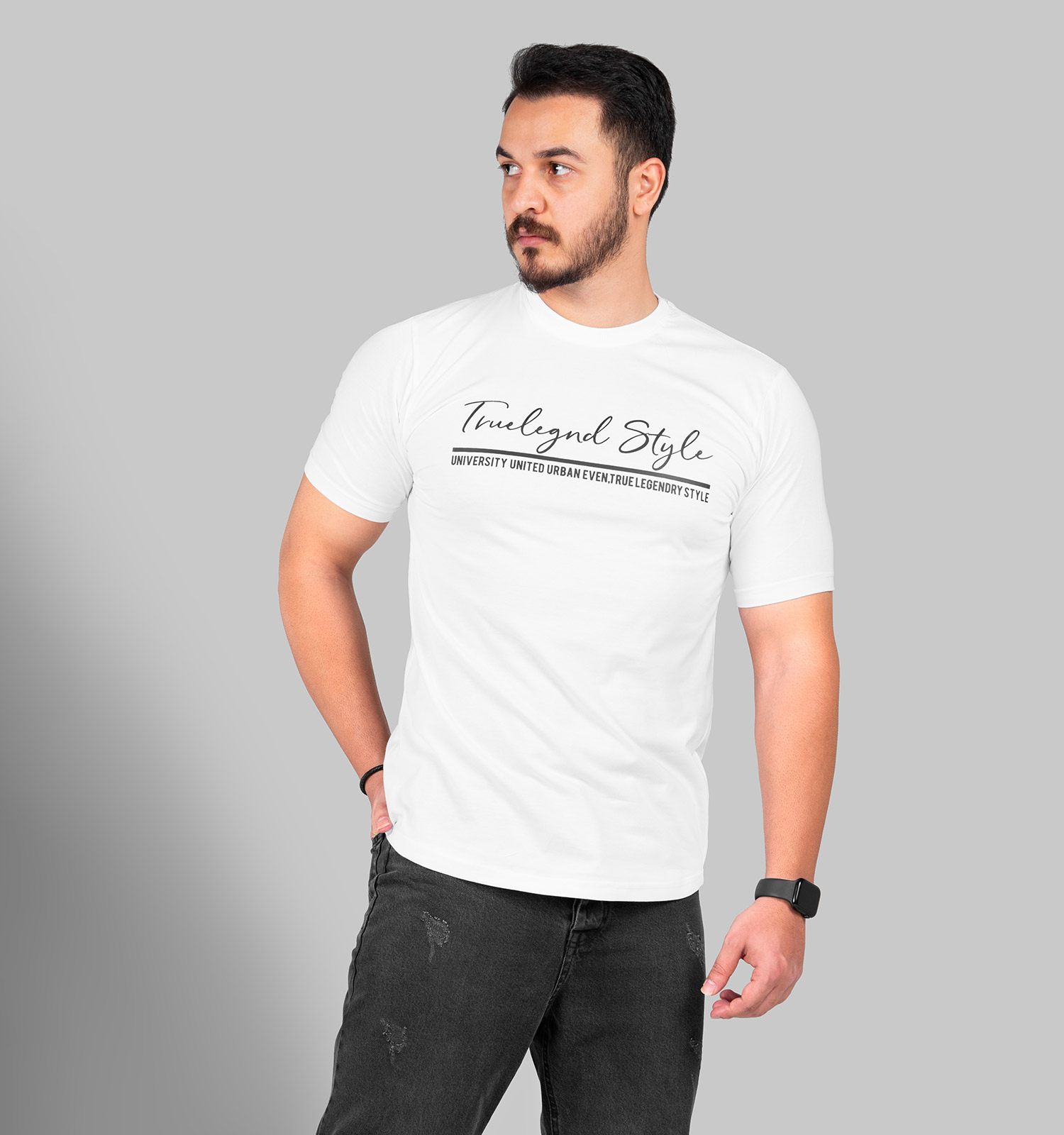 تیشرت یقه گرد مردانه سفید فری استایل نخ پنبه طرحدار مدل 47601