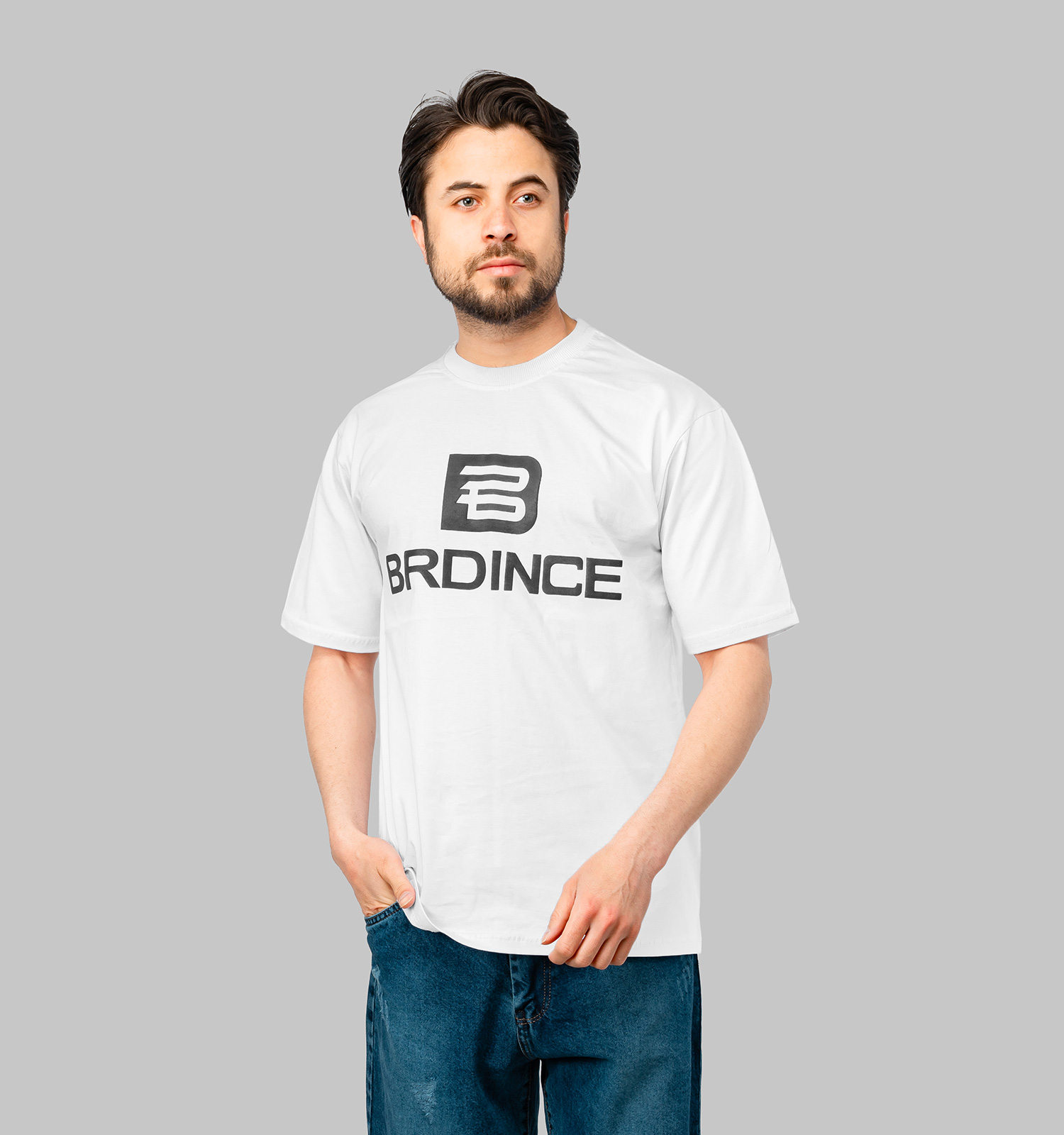 تیشرت Brdince یقه گرد مردانه سفید نخ پنبه طرحدار مدل 47488