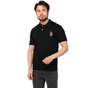 تیشرت Polo یقه دارمردانه مشکی گلدوزی شده مدل 47362
