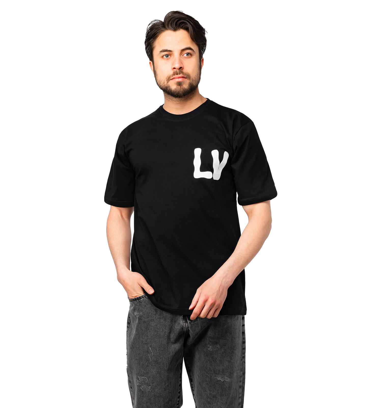 تیشرت Louis Vuitton یقه گرد مردانه مشکی نخ پنبه طرحدار مدل 47491