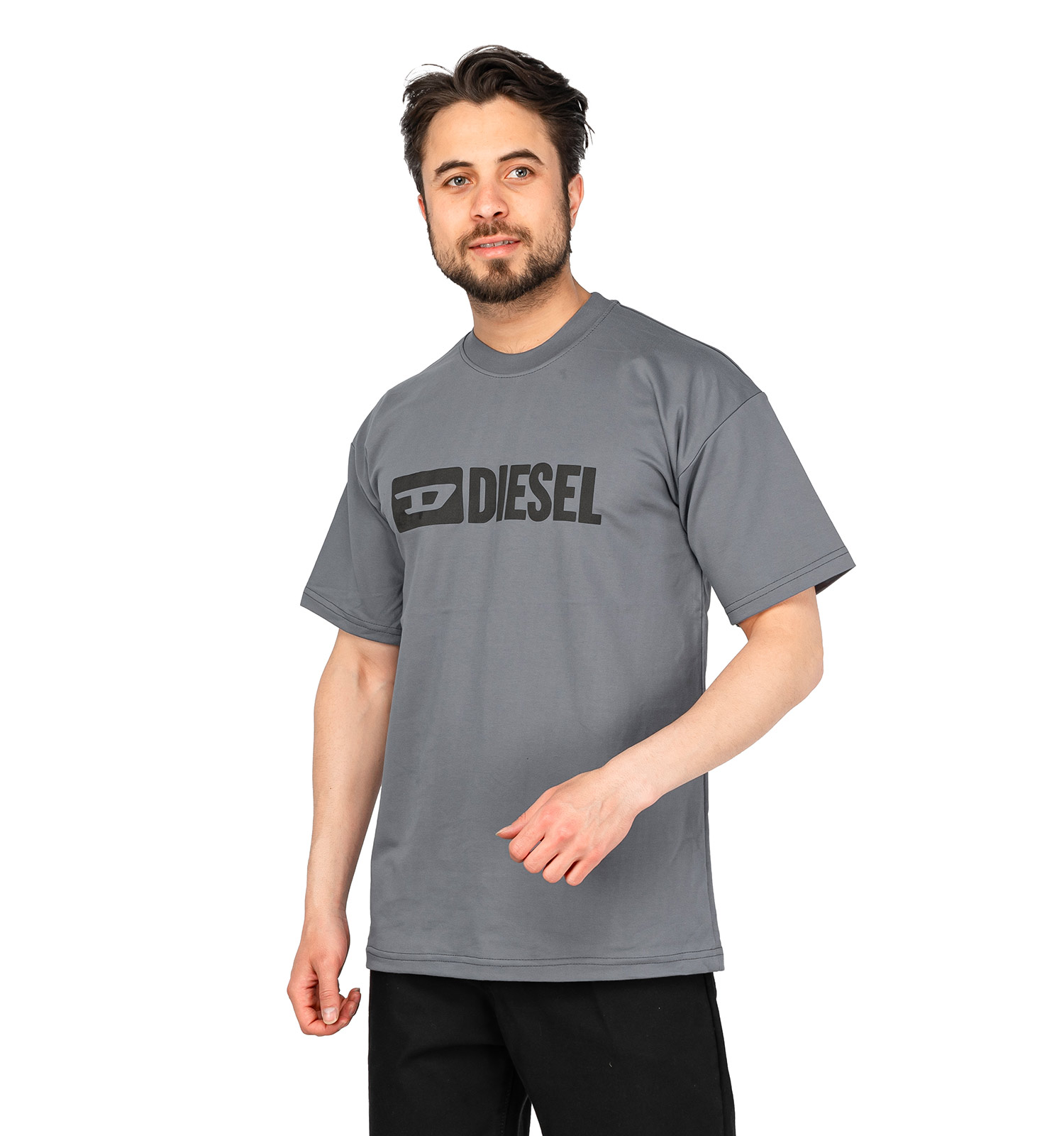 تیشرت Diesel یقه گرد مردانه طوسی طرحدار مدل 47400