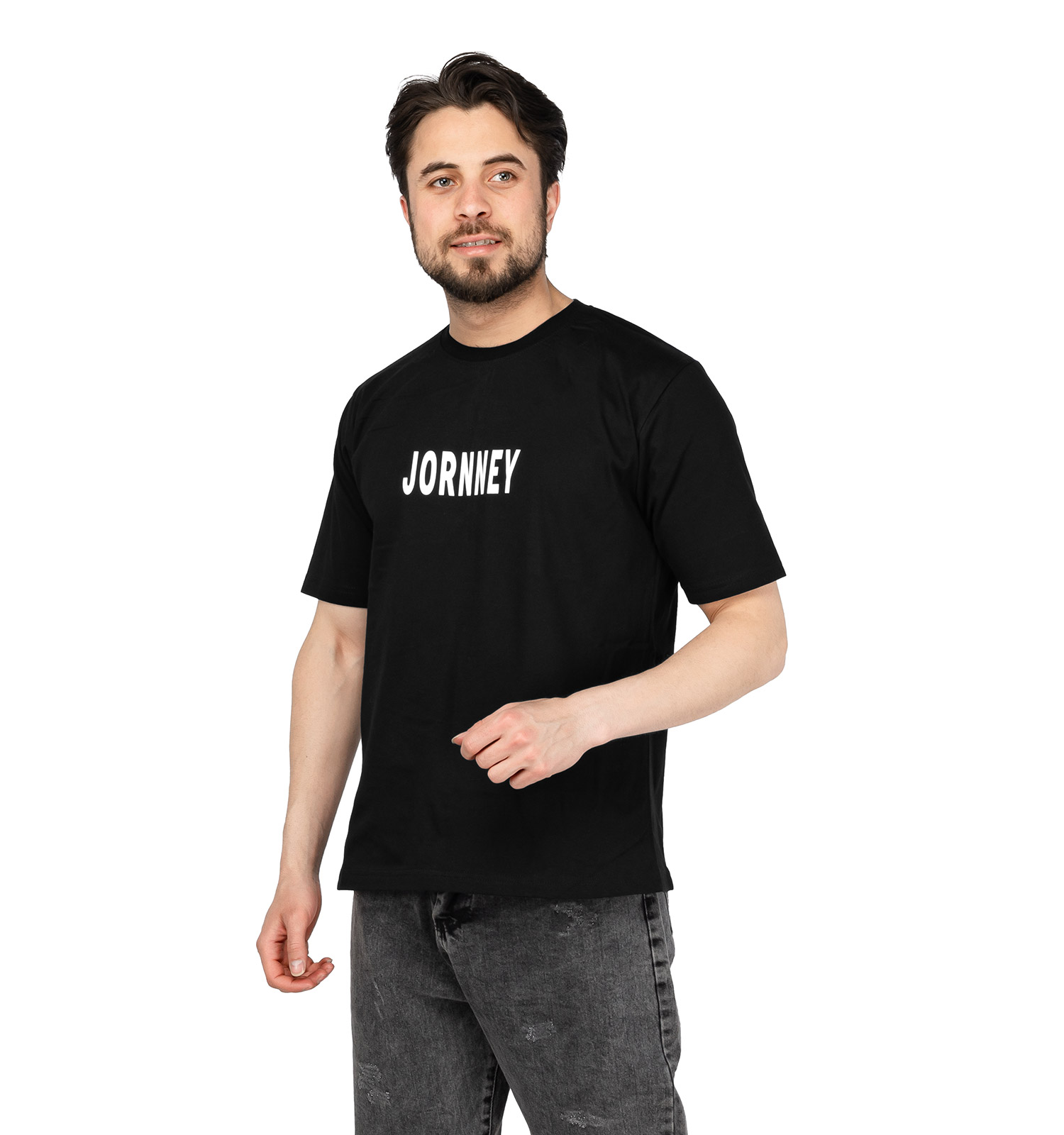 تیشرت Jornney یقه گرد مردانه مشکی طرحدار مدل 47368